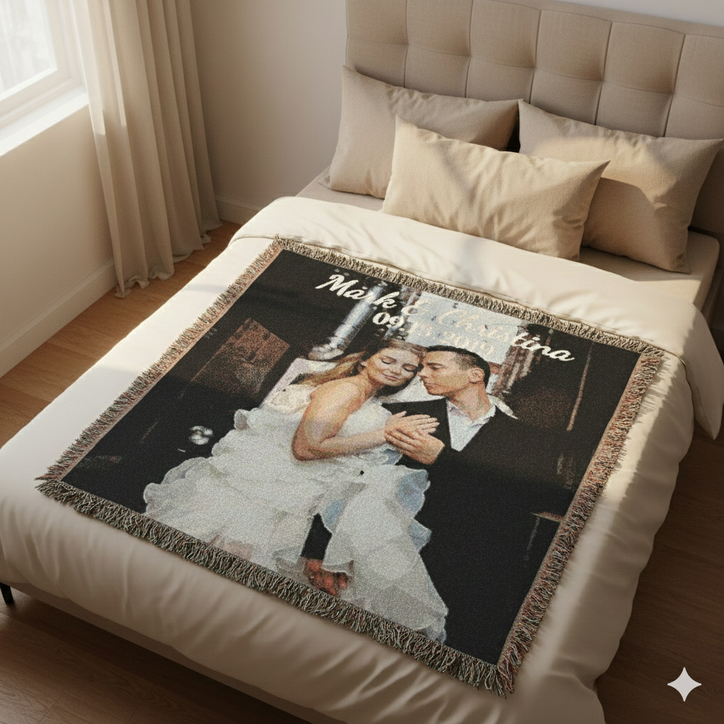 Custom Woven Photo Blanket – Personalized Memory Throw (Couples, Family, Memorial)