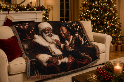 African American Santa Woven Blanket — Cozy Holiday Throw for Christmas Decor & Family Moments