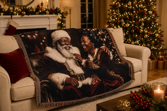 African American Santa Woven Blanket — Cozy Holiday Throw for Christmas Decor & Family Moments