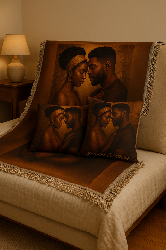 Soulmates Woven Blanket – Afrocentric Black Love Art Throw, Personalized or No Text