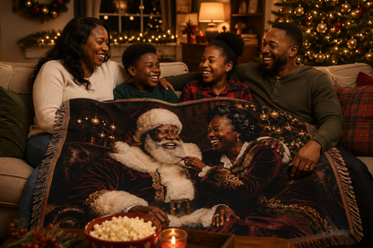 African American Santa Woven Blanket — Cozy Holiday Throw for Christmas Decor & Family Moments
