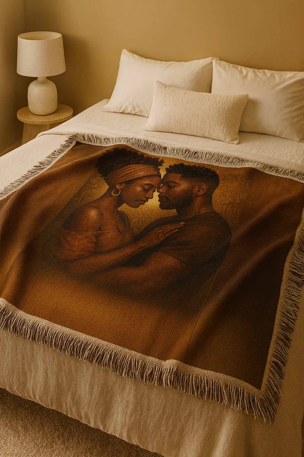 Soulmates Woven Blanket – Afrocentric Black Love Art Throw, Personalized or No Text