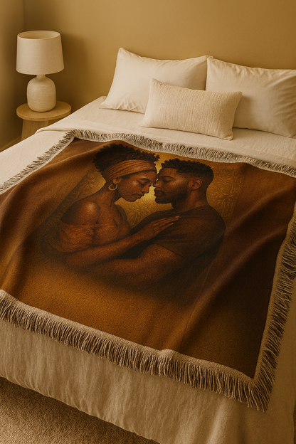 Soulmates Woven Blanket – Afrocentric Black Love Art Throw, Personalized or No Text