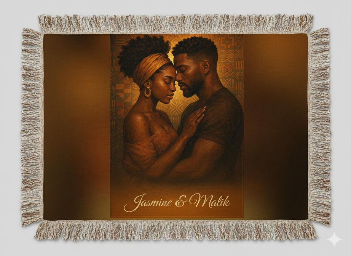 Soulmates Woven Blanket – Afrocentric Black Love Art Throw, Personalized or No Text