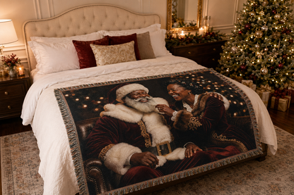 African American Santa Woven Blanket — Cozy Holiday Throw for Christmas Decor & Family Moments