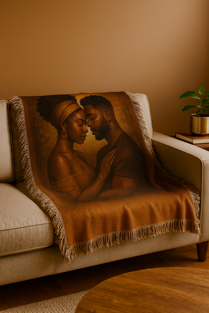 Soulmates Woven Blanket – Afrocentric Black Love Art Throw, Personalized or No Text