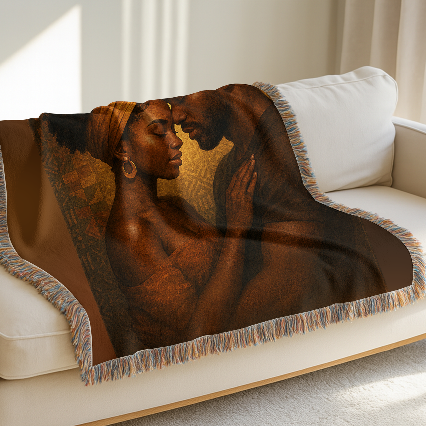 Soulmates Woven Blanket – Afrocentric Black Love Art Throw, Personalized or No Text