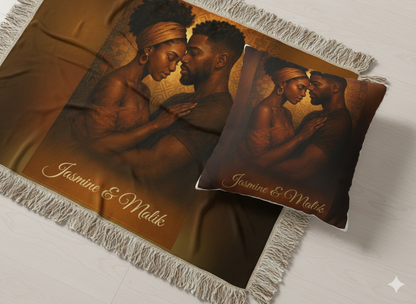 Soulmates Woven Blanket – Afrocentric Black Love Art Throw, Personalized or No Text