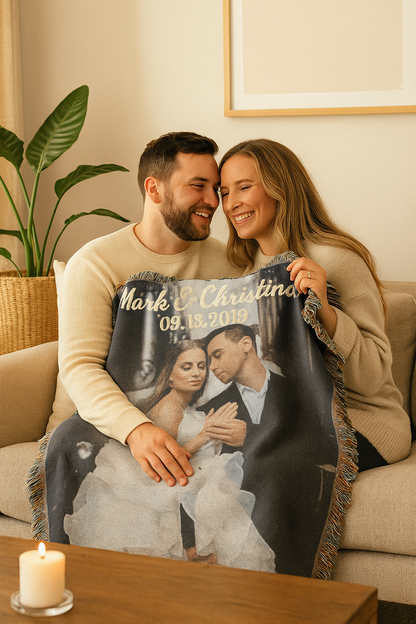 Custom Woven Photo Blanket – Personalized Memory Throw (Couples, Family, Memorial)
