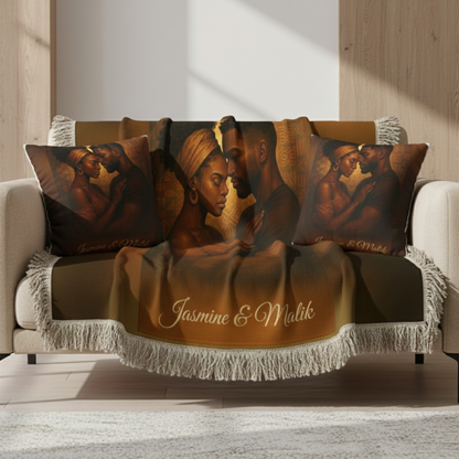 Soulmates Woven Blanket – Afrocentric Black Love Art Throw, Personalized or No Text