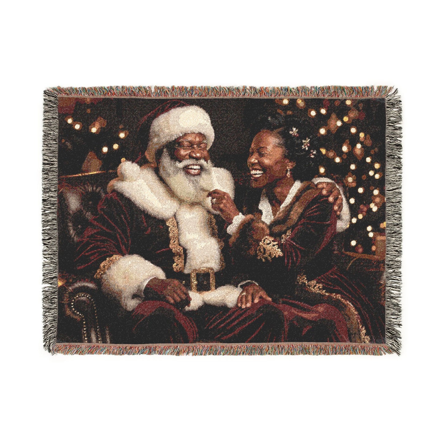 African American Santa Woven Blanket — Cozy Holiday Throw for Christmas Decor & Family Moments
