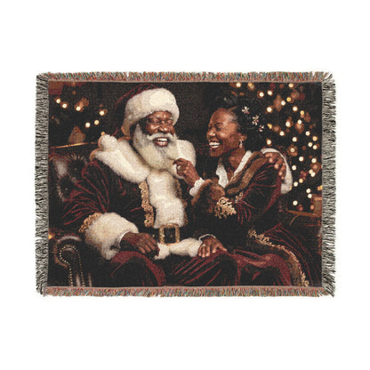 African American Santa Woven Blanket — Cozy Holiday Throw for Christmas Decor & Family Moments