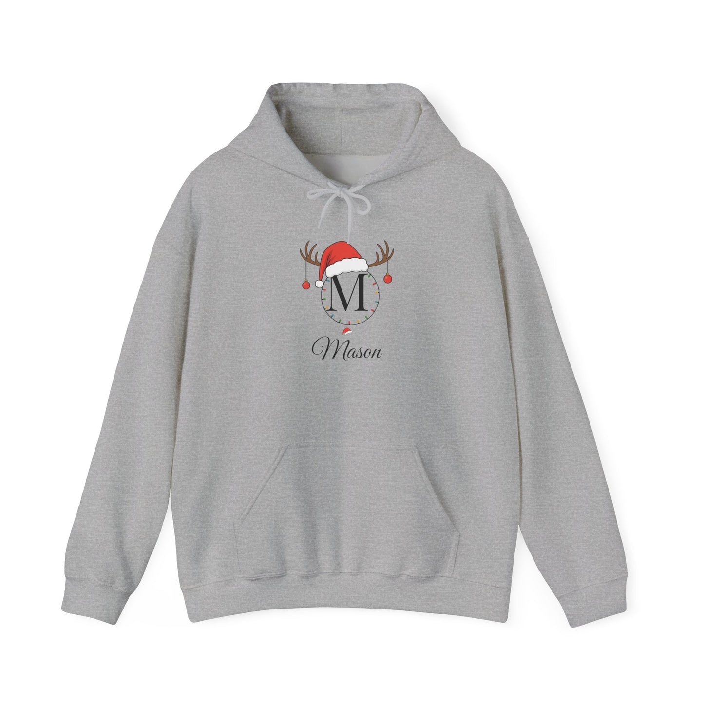 Personalized Family Christmas Hoodie – Custom Name & Initial Santa Hat Sweatshirt (Unisex Holiday Hoodie)