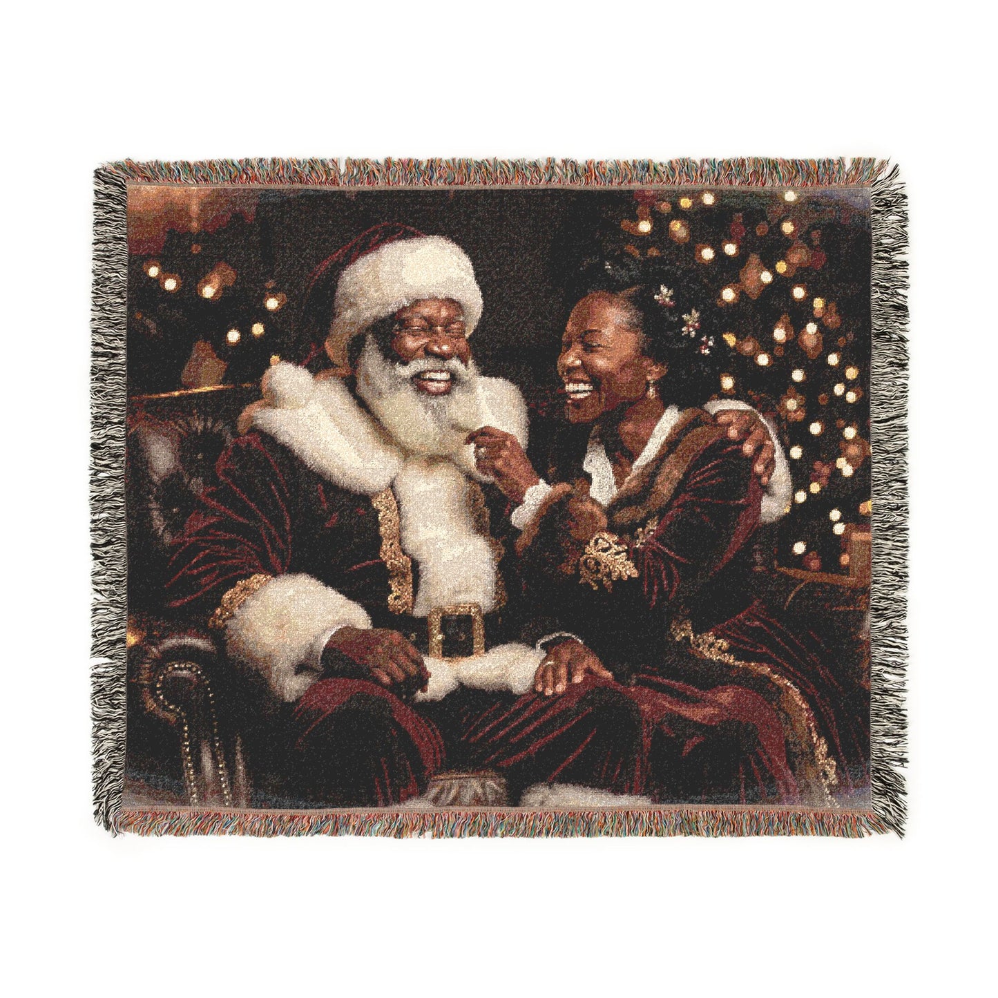 African American Santa Woven Blanket — Cozy Holiday Throw for Christmas Decor & Family Moments