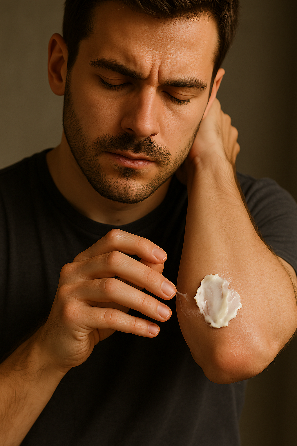 Man applying FERO whipped tallow balm to elbow