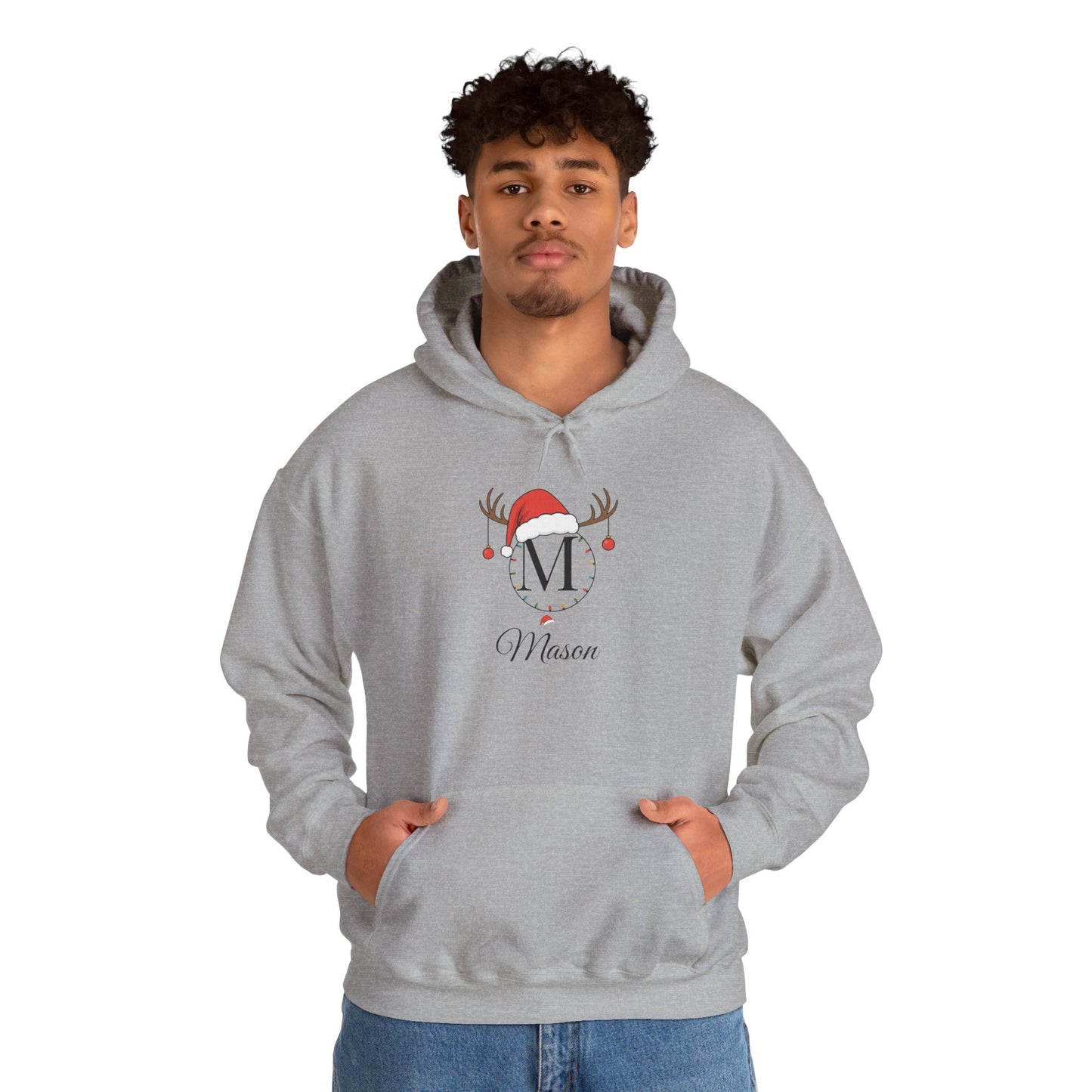 Personalized Family Christmas Hoodie – Custom Name & Initial Santa Hat Sweatshirt (Unisex Holiday Hoodie)