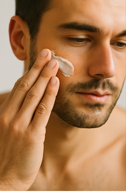 Man applying FERO whipped tallow balm to face