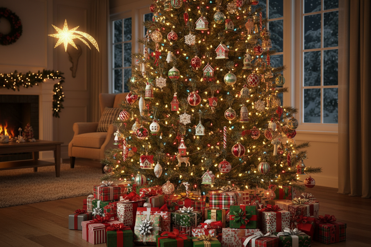 CHRISTMAS TREE WITH GIFTS AT THE BOTTOM